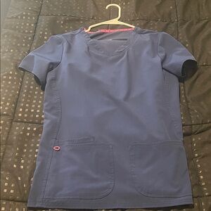 Heart Soul Navy Scrub Top with Pink Accents